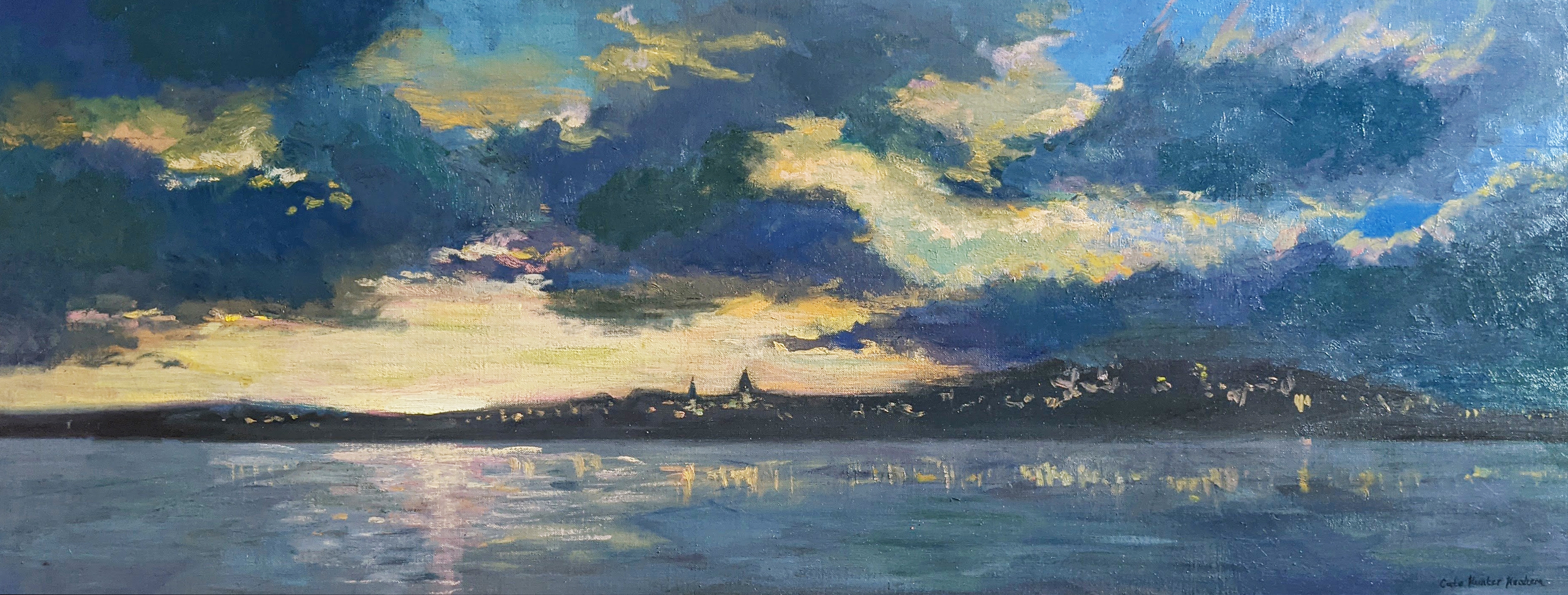 Blue Sunset Painting over the Ocean
